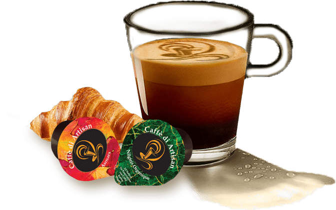 Coffe cup with pods and croissant - Caffè di Artisan
